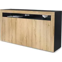 Vladon Sideboard Valencia, Germany, Kommode mit 3 Türen und 1 offenem Fach, Schwarz matt/Eiche Natur/Eiche Natur (155 x 92 x 40 cm)
