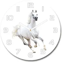 Tulup Wanduhr aus Glas 30fi Glasbild Glasuhr Gehärtetes Glas - weisse-zeiger - White arabian horse