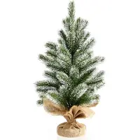 Goplus 50cm Mini-Weihnachtsbaum, Künstlicher Tisch Tannenbaum mit Schnee, Christbaum mit Zement-Basis & PE-Nadeln, für Weihnachten, für Zuhause, Büro & Hotel