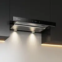 Gurari Flachschirmhaube CH 3003C inkl. Abluftschlauch, Einbau Dunstabzugshaube 60 cm, in Schwarz,Schwarz Glas, 1000m³/h