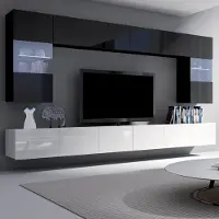 Lomadox Große TV Wohnwand in schwarz & weiß Hochglanz CAIRNS-132, B/H/T ca. 300/200/43 cm