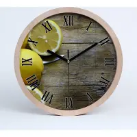 Tulup Holzuhr 25fi cm wanduhr - schwarze Spitzen - Zitronen auf Holz