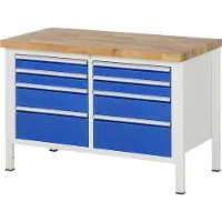 RAU Werkbank mit 8 Schubladen - Teilauszug - 90:4 / 150:2 / 210:2 - 840 x 1.250 x 700 mm (HxBxT) - Traglast 1.250 kg - Buche