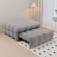 OKWISH Schlafsofa, 2-in-1-Fußhocker, mit Ausziehbett, Puffy-Bett Mit Metallrahmen,Teddy-Stoff, Grau