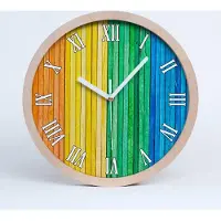 Tulup Holzuhr 20fi cm wanduhr - weiße Spitzen - bunte Streifen