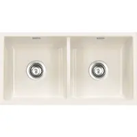 SYSTEMCERAM KeraDomo Spüle MERA TWIN F/o in MAGNOLIE mit Excenterbedienung / Keramikspüle