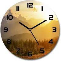 Tulup Wanduhr aus Glas 30fi Glasbild Glasuhr Gehärtetes Glas - schwarze-zeiger - Sunset mountains