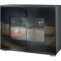 Vladon Kommode Grömitz V3, Moderner Küchenschrank mit 2 großen Glastüren Anthrazit matt / Schwarz Hochglanz (92,5 x 75.5 x 35)