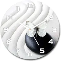 Tulup Wanduhr aus Glas 30fi Glasbild Glasuhr Gehärtetes Glas - weisse-zeiger - Zen stone and butterfly