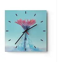 ARTTOR Wanduhr - Quadrat - Glasuhr - Rosa Gänseblümchen Tinte - 40x40cm - Schleichendes Uhrwerk - Lautlos - zum Aufhängen bereit - Dekoration Modern - Wanddekoration aus Glas - C3AC40x40-4537