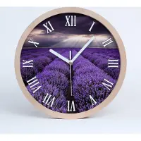 Tulup Holzuhr 25fi cm wanduhr - weiße Spitzen - Lavendelfeld