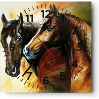 ARTTOR Wanduhr - Quadrat - Glasuhr - Pferd Natur Tier - 40x40cm - Schleichendes Uhrwerk - Lautlos - zum Aufhängen bereit - Dekoration Modern - Wanddekoration aus Glas - C4AC40x40-3482