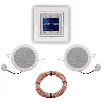Berker Unterputz DAB+ Radio 29848989 polarweiß glänzend mit 1fach Rahmen + 2 x Deckenlautsprecher Einbaulautsprecher + 20 Meter EBROM Lautsprecherkabel