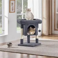 Yaheetech Kleiner Kratzbaum Katzenbaum 60 cm H, mit Sisalstämmen & Höhle, Dunkelgrau