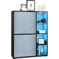 Vladon Highboard Schrank Anrichte Cuba mit 8 Fächern, Germany, Korpus in Schwarz matt / Fronten in Denim matt, mit RGB LED Beleuchtung