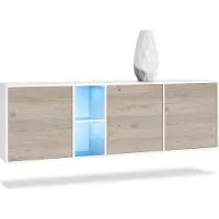 Vladon Kommode Cuba, Germany, Weiß matt/Eiche Nordic inkl. LED - Modernes Sideboard für Ihr Wohnbereich - (BxHxT) 182x53x35 cm