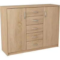 Matkam Moderne Kommode 2D5S mit 2 Türen und 5 Schubladen - Robuste Aufbewahrungslösung für Schlafzimmer und Wohnbereiche (Sonoma Eiche)