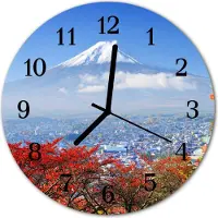 Tulup Glasuhr Wanduhr Küchenuhr Echt-Glas 30fi cm Berg mehrfarbig