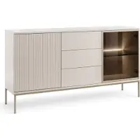 Masseno Kommode SENTIERO 154 cm Sideboard mit LED 3 Schubladen und 2 Türen für Wohnzimmer Schlafzimmer Modern 154x39x83 cm Kaschmir / Kaschmir