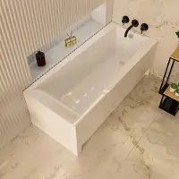 ECOLAM Badewanne 150x75 cm LINDA + Schürze Verkleidung Acrylwanne Rechteck Acryl Sanitäracryl weiß + Ablaufgarnitur Automatik Viega Füße Silikon Set