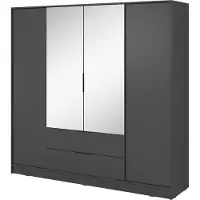 Masseno Drehtürenschrank CATERINA 206 cm Kleiderschrank Schlafzimmer Schrank 4-türig mit Spiegel Graphitfarben