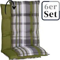 Green Spirit 6er Set Hochlehner Auflage Tirana, Motiv - Uni / gestreift, grün, 118x46x8cm