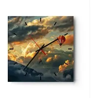 ARTTOR Wanduhr - Quadrat - Glasuhr - Wolken Ballon Flug - 30x30cm - Schleichendes Uhrwerk - Lautlos - zum Aufhängen bereit - Dekoration Modern - Wanddekoration aus Glas - C3AC30x30-3791