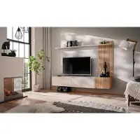Lomadox Wohnzimmer TV-Wohnwand mit 180 cm Breite in Beige mit Eiche Wandpaneel - SANLORENZO-164