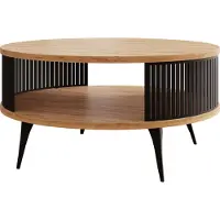 Mirjan 24 Couchtisch Roenni, Wohnzimmer Kaffeetisch, Beine und Seiten aus Stahl (Farbe: Schwarz / Eiche Craft Gold)