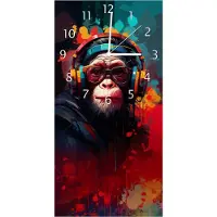 Wallario Design Wanduhr bedruckt, Größe 30 x 60 cm, Motiv: Chimp - Musik