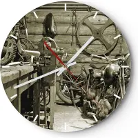 ARTTOR Wanduhr - Rund - Glasuhr - Werkstatt Motor - 30x30cm - Schleichendes Uhrwerk - Lautlos - zum Aufhängen bereit - Dekoration Modern - Wanddekoration aus Glas - C3AR30x30-3519
