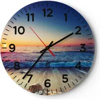 ARTTOR Wanduhr - Rund - Glasuhr - Meer Strand Welle - 30x30cm - Schleichendes Uhrwerk - Lautlos - zum Aufhängen bereit - Dekoration Modern - Wanddekoration aus Glas - C4AR30x30-3613