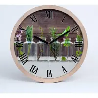 Tulup Holzuhr 30fi cm wanduhr - schwarze Spitzen - Pflanzen in Gläsern