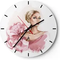 ARTTOR Wanduhr - Rund - Glasuhr - Frau Künstlerin Mode - 40x40cm - Schleichendes Uhrwerk - Lautlos - zum Aufhängen bereit - Dekoration Modern - Wanddekoration aus Glas - C3AR40x40-5092