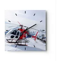 ARTTOR Wanduhr - Quadrat - Glasuhr - Hubschrauber Berge Gipfel Winter - 30x30cm - Schleichendes Uhrwerk - Lautlos - zum Aufhängen bereit - Dekoration Modern - Wanddekoration aus Glas - C3AC30x30-1572