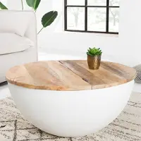 Riess Runder Couchtisch INDUSTRIAL STORAGE 70cm weiß natur Mangoholz mit Stauraum Beistelltisch Tisch