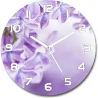 Tulup Wanduhr aus Glas 30fi Glasbild Glasuhr Gehärtetes Glas - weisse-zeiger - Lilac flowers