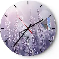 ARTTOR Wanduhr - Rund - Glasuhr - Schmetterling Wiese Blume - 40x40cm - Schleichendes Uhrwerk - Lautlos - zum Aufhängen bereit - Dekoration Modern - Wanddekoration aus Glas - C3AR40x40-4014