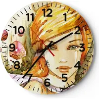 ARTTOR Wanduhr - Rund - Glasuhr - Frau Sommer Blume - 40x40cm - Schleichendes Uhrwerk - Lautlos - zum Aufhängen bereit - Dekoration Modern - Wanddekoration aus Glas - C4AR40x40-3538