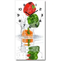 Tulup Wanduhr aus Glas – 30x60 cm - Glasbild - Glasuhr - Gehärtetes Glas -Paprika
