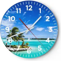 ARTTOR Wanduhr - Rund - Glasuhr - Tahiti Insel Bora entspannend - 40x40cm - Schleichendes Uhrwerk - Lautlos - zum Aufhängen bereit - Dekoration Modern - Wanddekoration aus Glas - C4AR40x40-2386