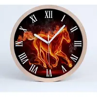 Tulup Holzuhr 25fi cm wanduhr - weiße Spitzen - Pferd in Flammen