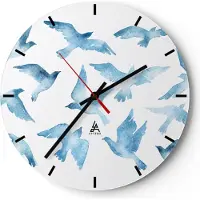 ARTTOR Wanduhr - Rund - Glasuhr - Vögel digital Wolke Taube - 40x40cm - Schleichendes Uhrwerk - Lautlos - zum Aufhängen bereit - Dekoration Modern - Wanddekoration aus Glas - C3AR40x40-3125