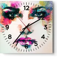 ARTTOR Wanduhr - Quadrat - Glasuhr - Frau Gesicht Kosmetik - 30x30cm - Schleichendes Uhrwerk - Lautlos - zum Aufhängen bereit - Dekoration Modern - Wanddekoration aus Glas - C4AC30x30-3050