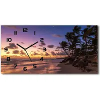 Tulup Wanduhr aus Glas – 60x30 cm - Glasbild - Glasuhr - Gehärtetes Glas - schwarze-zeiger - Westen am Strand