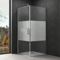 Doporro Eck-Duschkabine 100x80x195cm Eckdusche ESG-Sicherheitsglas Milchglas Streifen inkl. beidseitiger Easy-Clean-Beschichtung Ravenna36MS-Plus