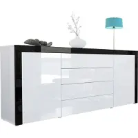 Vladon Sideboard Kommode La Paz, Germany, Korpus in Weiß Hochglanz / Front in Weiß Hochglanz mit Rahmen in Schwarz Hochglanz