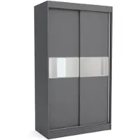 Brent Kleiderschrank KATE 100 ANTHRACITE, 100x60x215 cm – Schiebetüren mit Spiegel, Kleiderstange & Regalböden, Garderobenschrank, Moderner Kleiderschrank