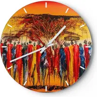 ARTTOR Wanduhr - Rund - Glasuhr - Afrika Stamm - 30x30cm - Schleichendes Uhrwerk - Lautlos - zum Aufhängen bereit - Dekoration Modern - Wanddekoration aus Glas - C3AR30x30-3752