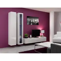 Fun-Möbel Mediawand Wohnwand 3 tlg - SENTIC 15 - Weiss Hochglanz inkl.LED